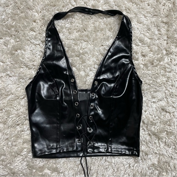 Amazon Tops Amazon M And Black Leather Corset Top Poshmark
